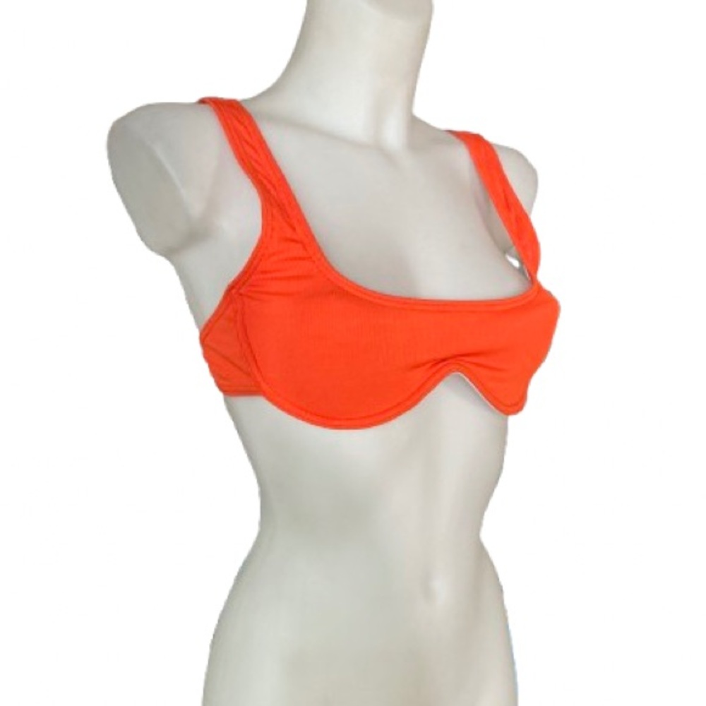Zara Bright Orange Ribbed Scoop-Neck Balconette Bikini Top Size Large